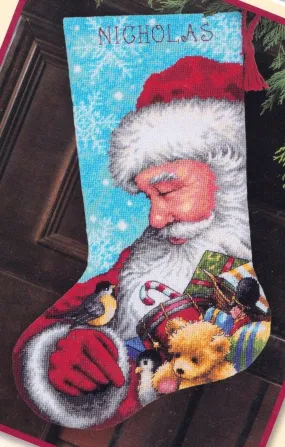 DIY Dimensions Santa and Toys Bear Snow Christmas Needlepoint Stocking Kit 09145