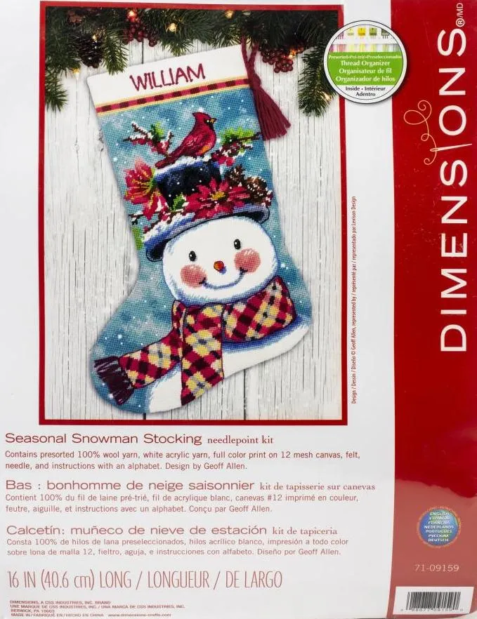 DIY Dimensions Seasonal Snowman Christmas Needlepoint Stocking Kit 09159