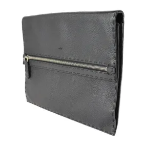 FENDI Selleria Clutch Bag 7VA376 Roman Leather Black Silver Hardware Wristlet Second Pouch