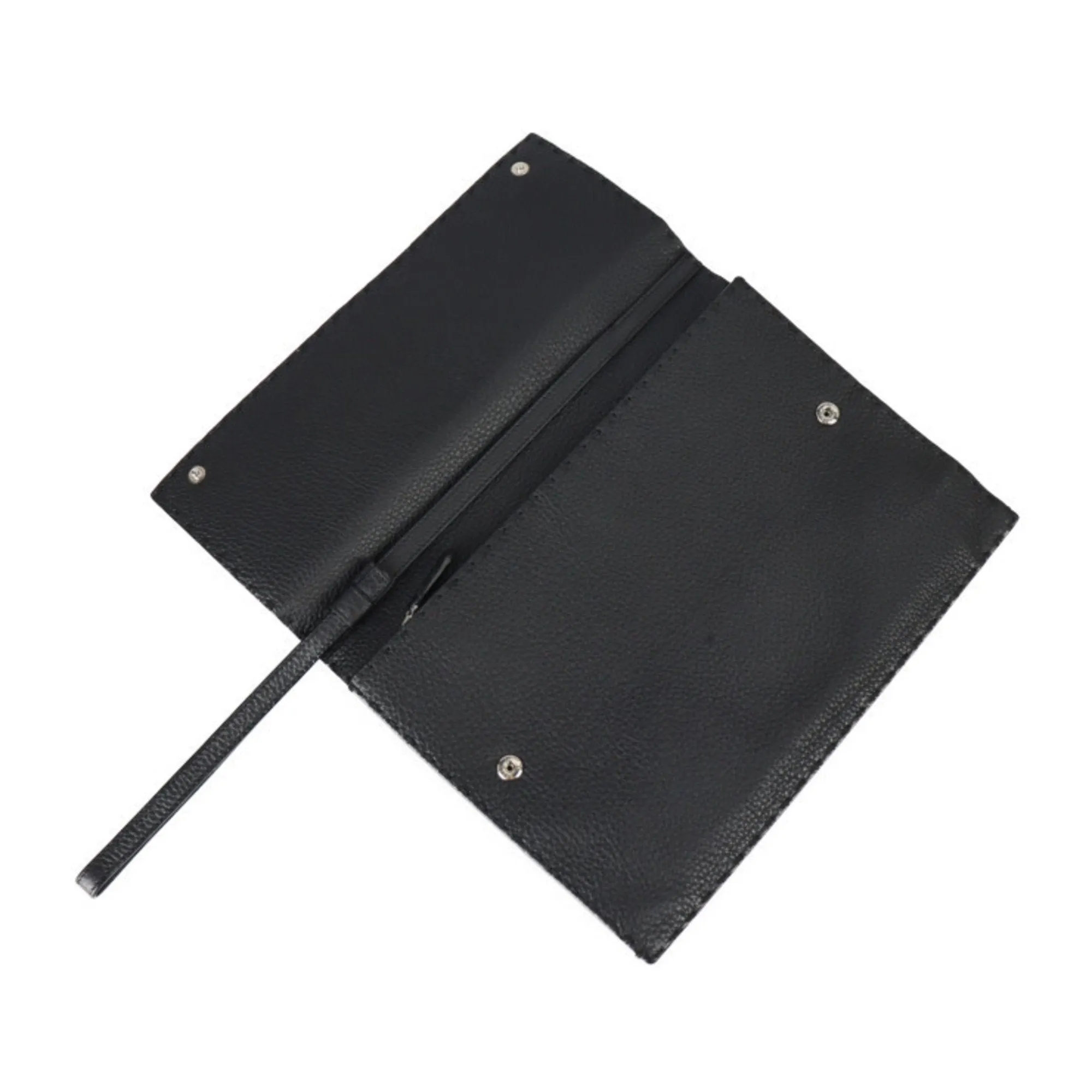 FENDI Selleria Clutch Bag 7VA376 Roman Leather Black Silver Hardware Wristlet Second Pouch
