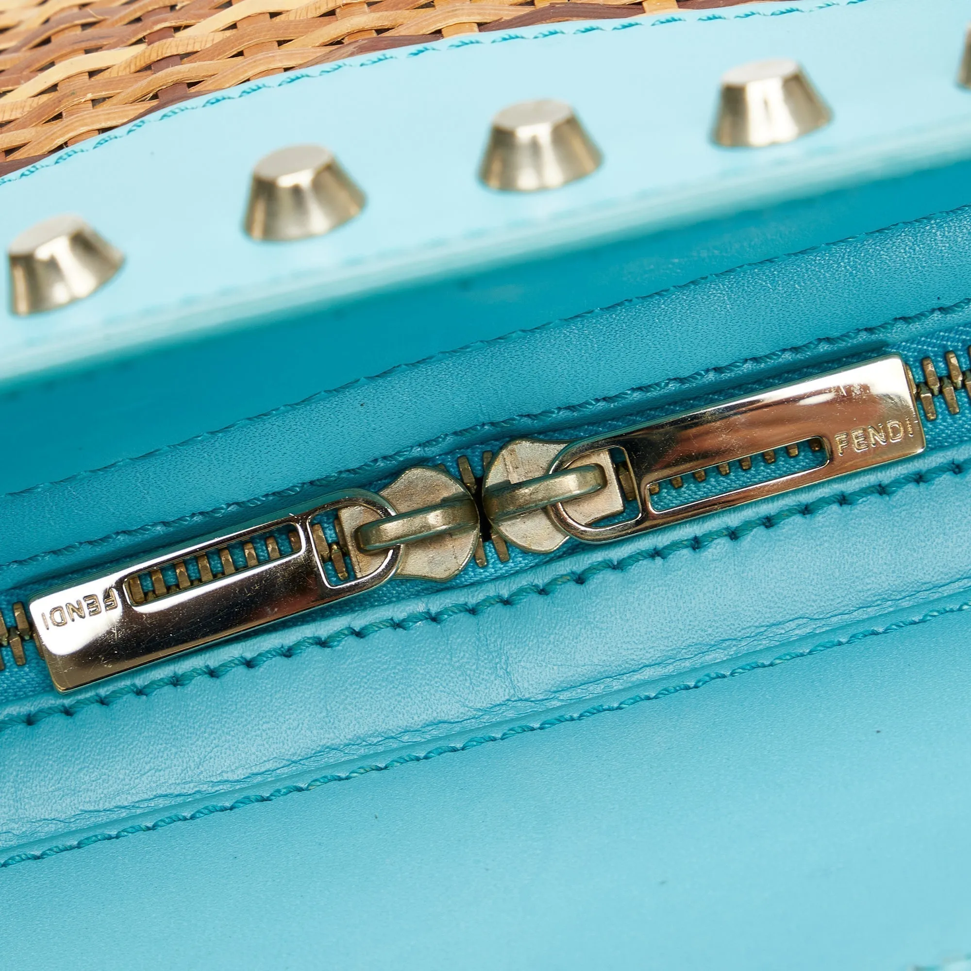 FENDI Studded Wicker Tote Brown