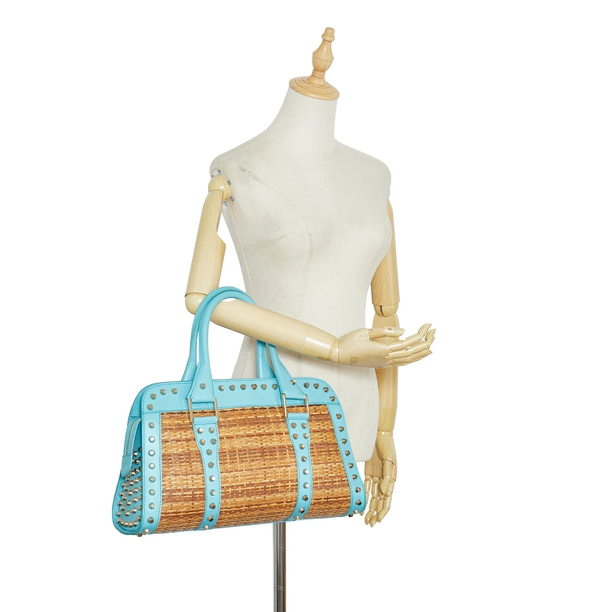 FENDI Studded Wicker Tote Brown