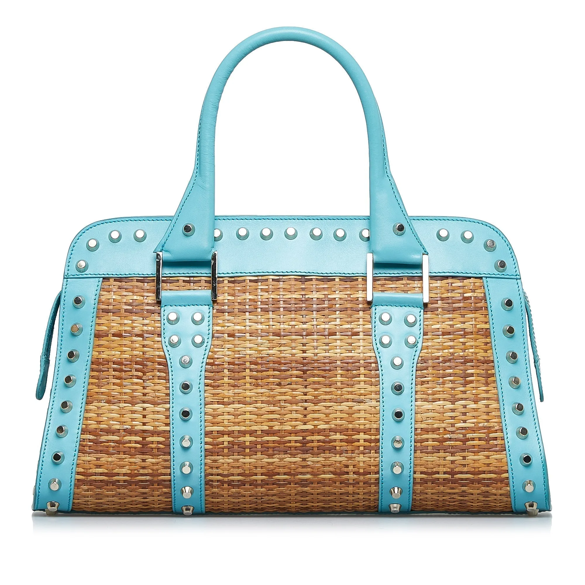 FENDI Studded Wicker Tote Brown