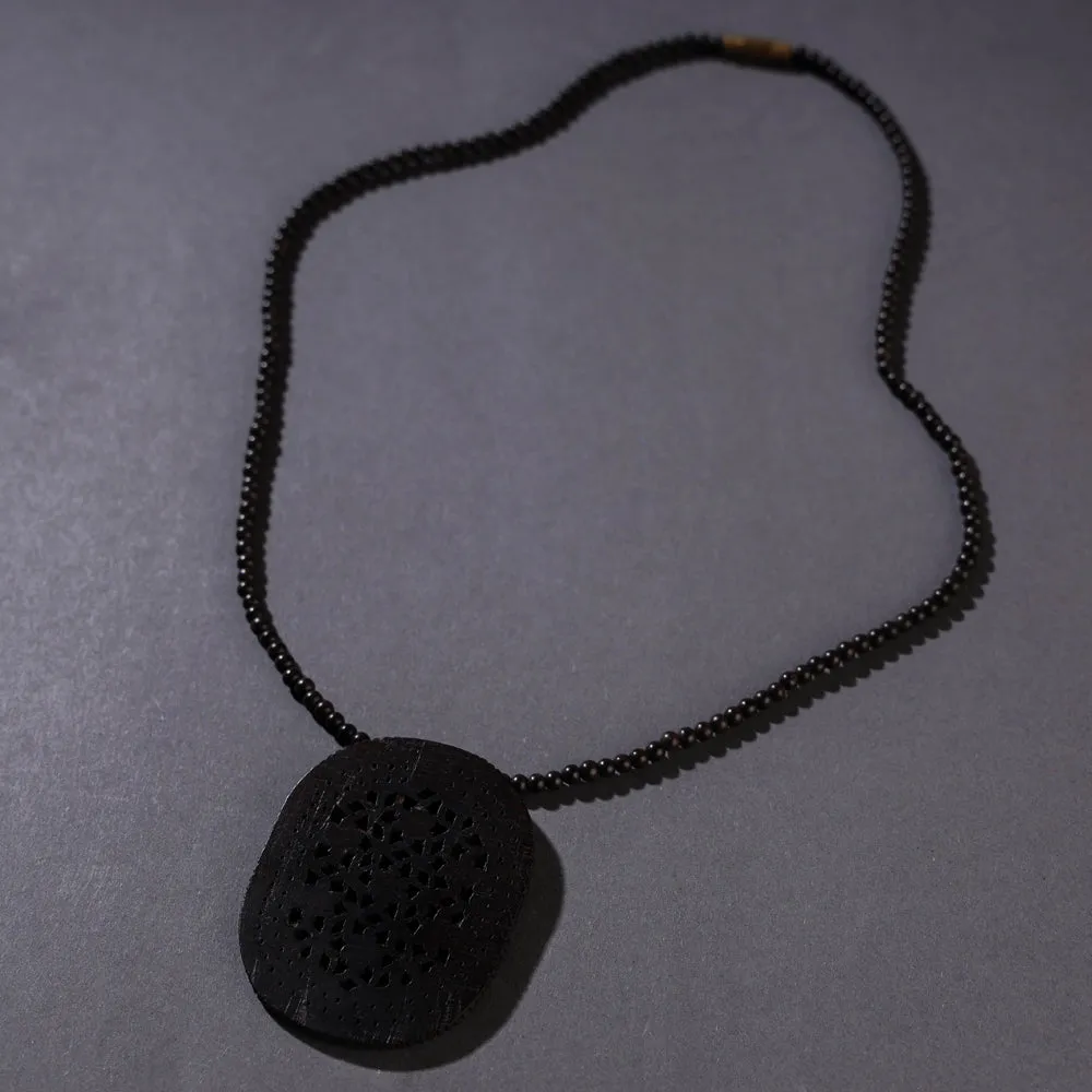 Fine Hand Carved Abnoos Wooden Pendant Necklace