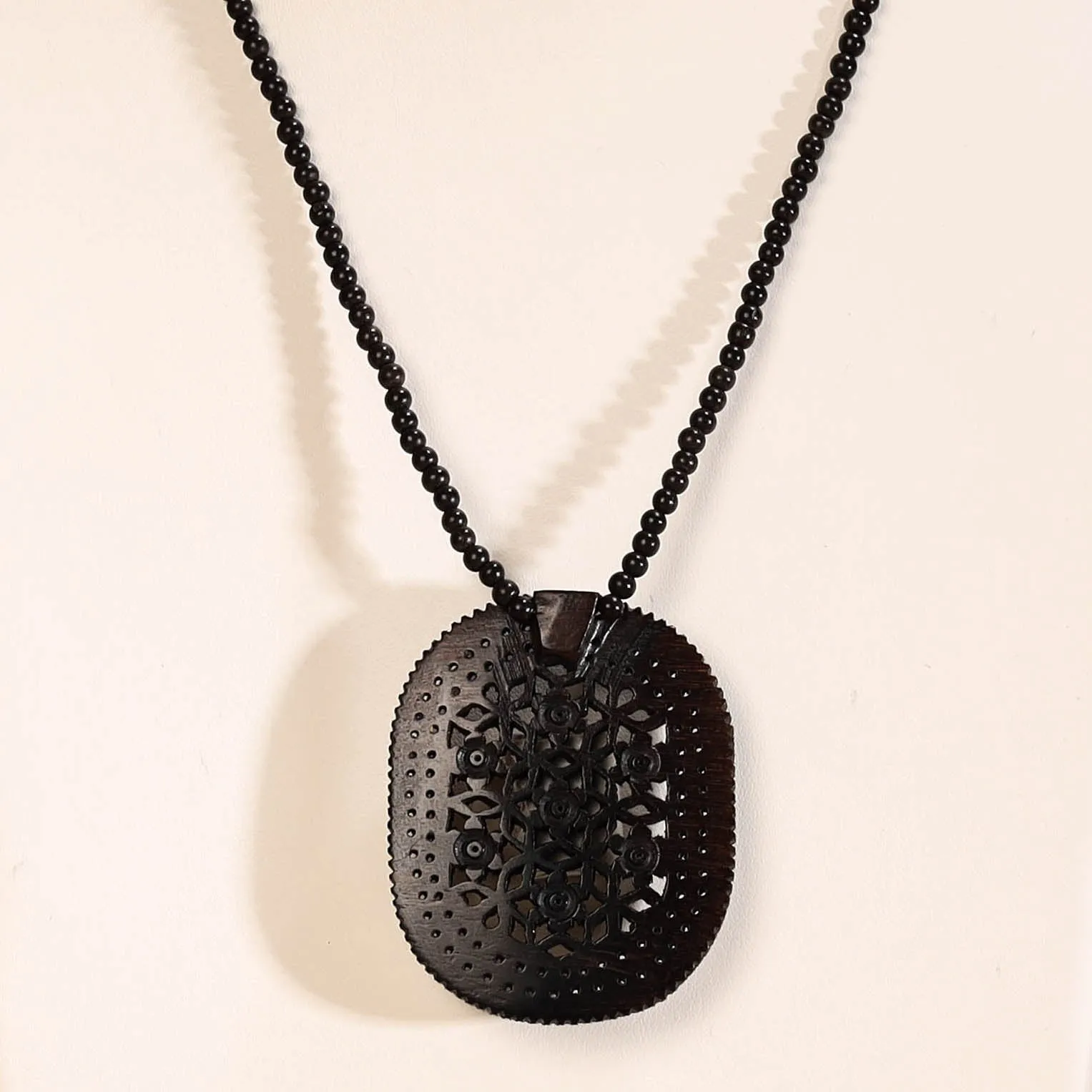 Fine Hand Carved Abnoos Wooden Pendant Necklace