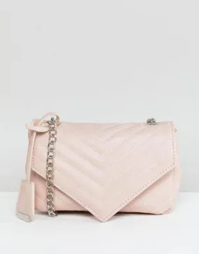 Glamorous Quilted Chevron Cross Body Bag in Beige