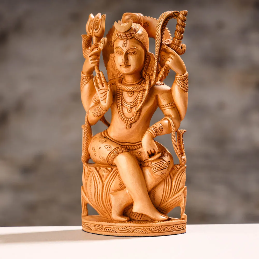 Hand Carved Kadam Wood Sculpture - Lord Shiva