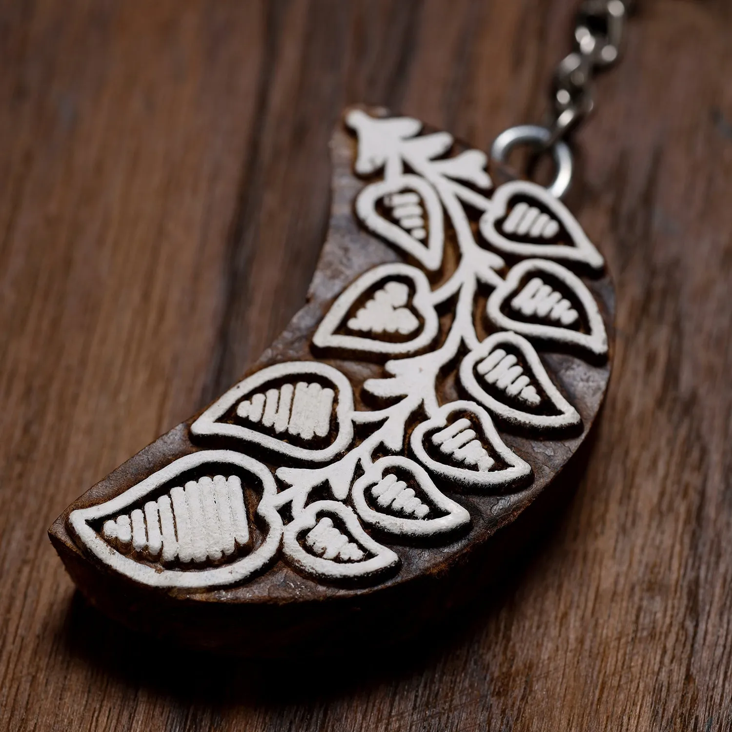 Hand Carved Sheesham Wood Block Keychain