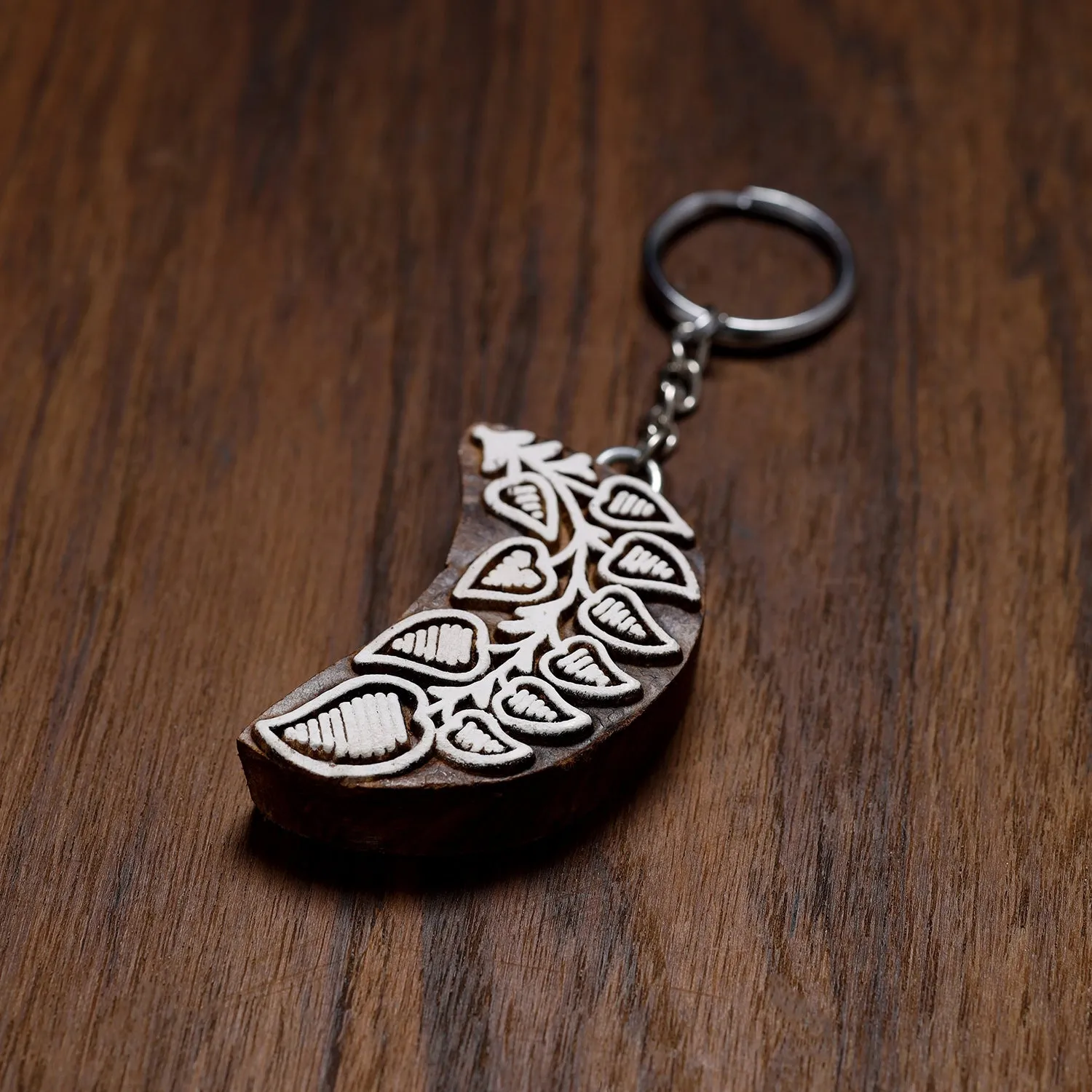 Hand Carved Sheesham Wood Block Keychain