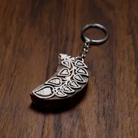 Hand Carved Sheesham Wood Block Keychain