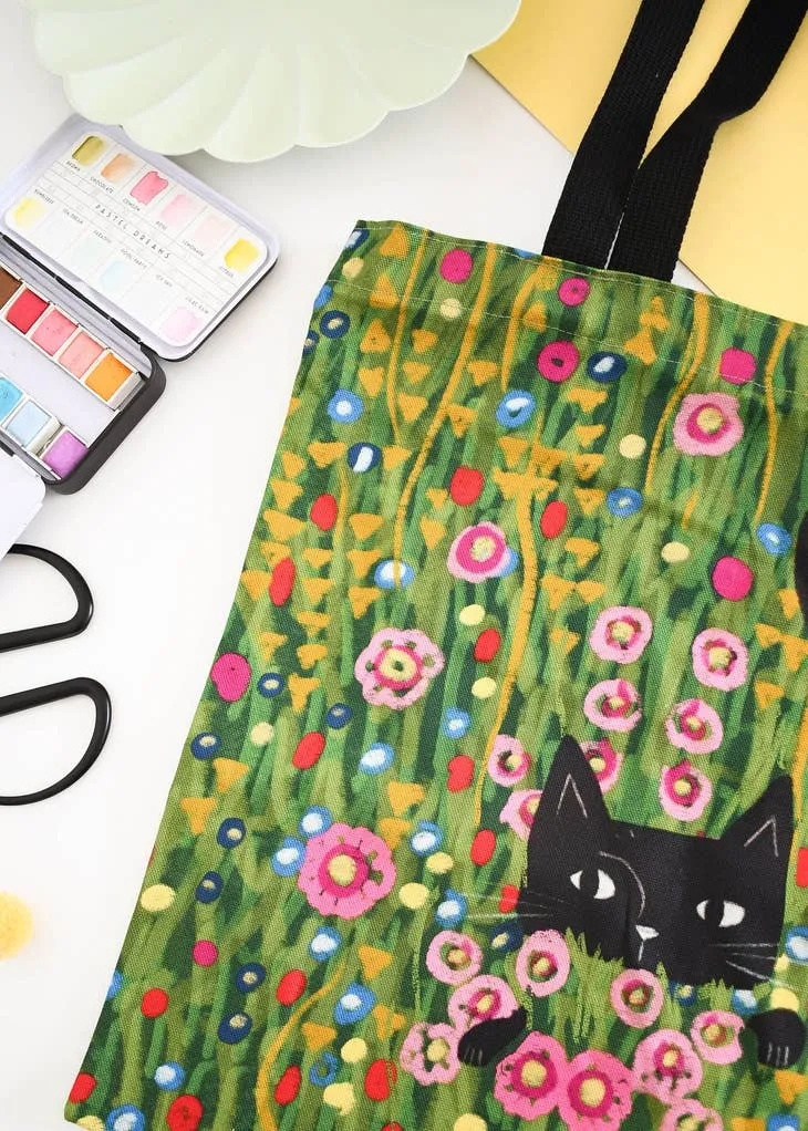 Hiding in A Klimt Garden Cat Artist Tote Bag