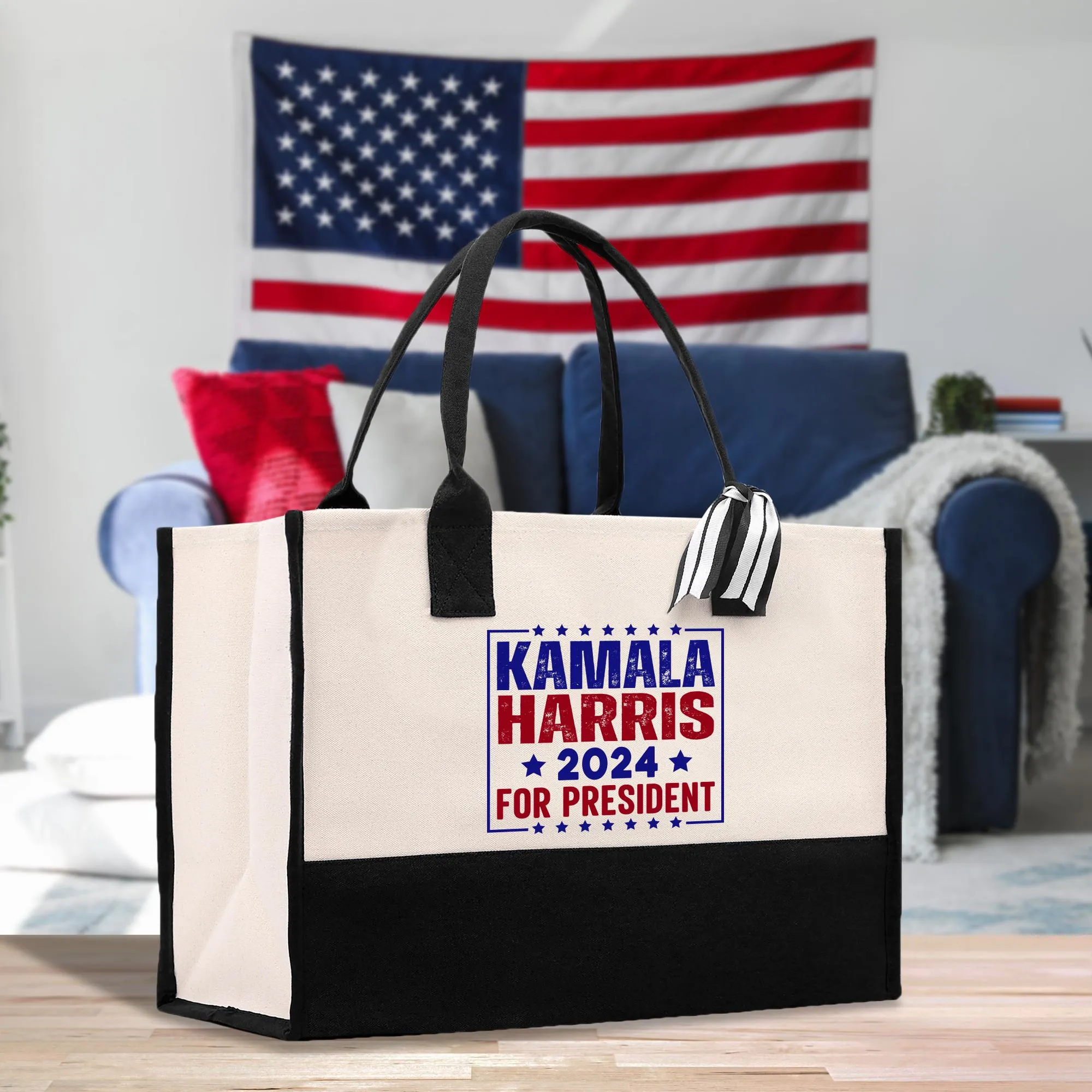 Kamala Harris 2024 Cotton Canvas Tote Bag Kamala Harris Supporter Bag Madam President Tote Gift for Harris Supporter (KHTB1002)
