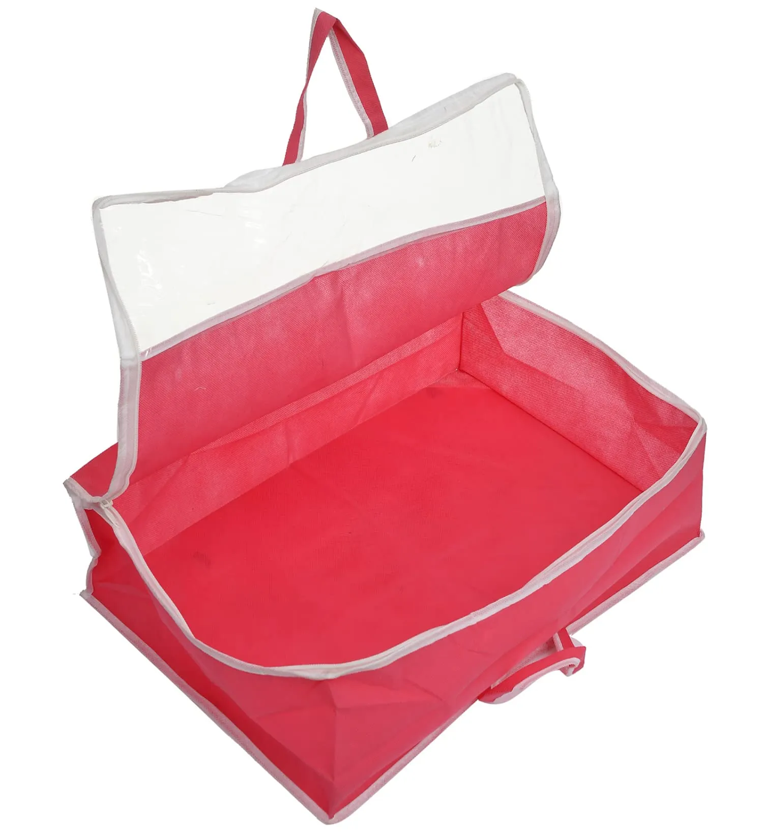 Kuber Industries Multiuses Non-Woven Clothes Storage Bag/Wardrobe Organizer/Saree Cover With Top Tranasparent Window (Pink)