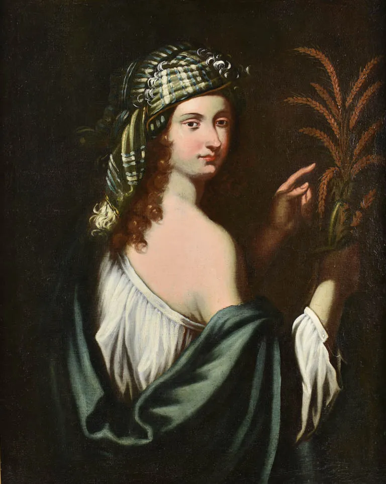 Large 17th century portrait of a lady, anonymous 45¾ x 37¾""