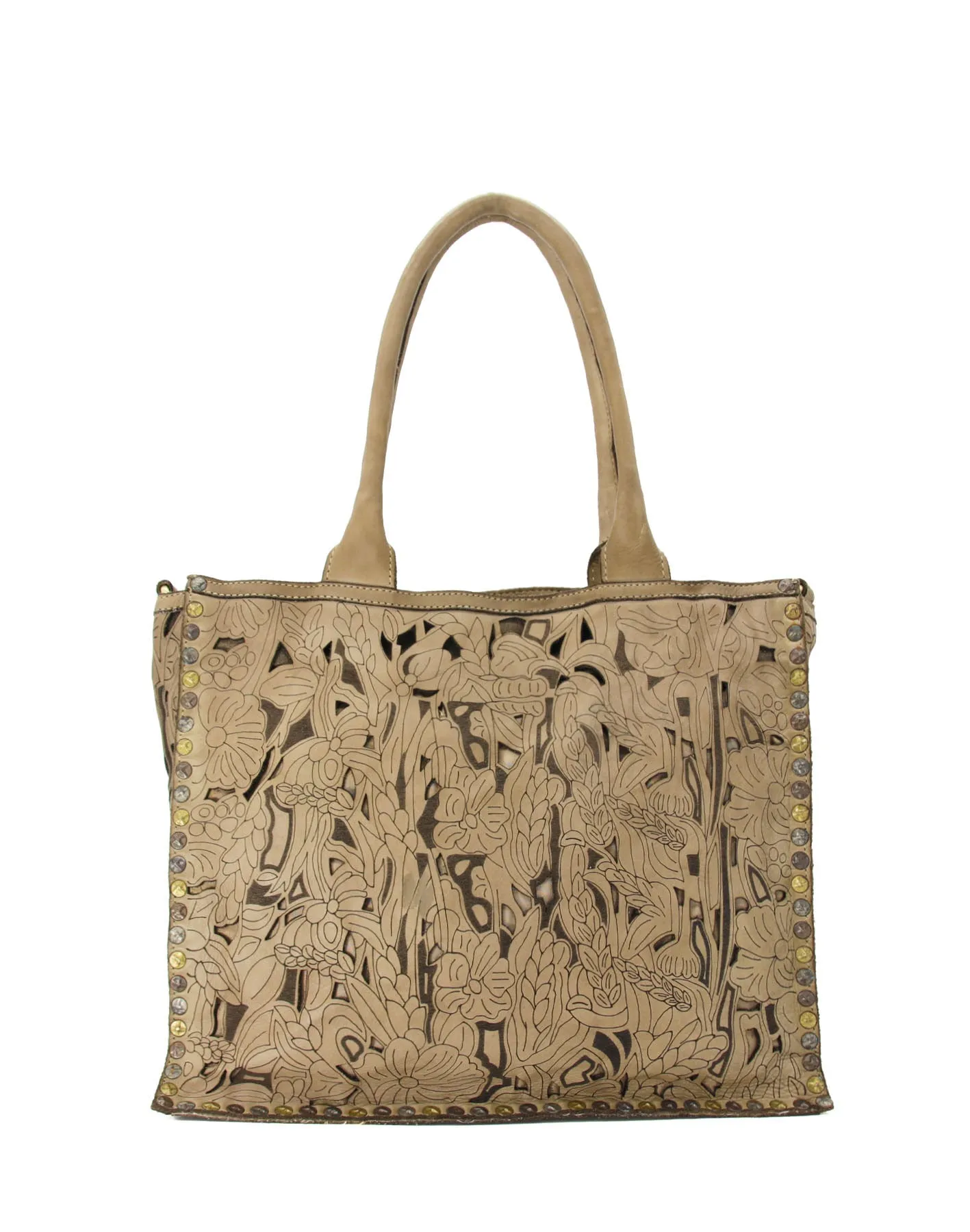 Laser-cut floral leather tote bag wholesale