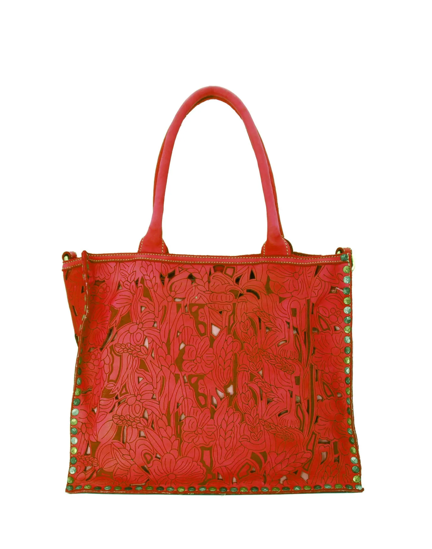 Laser-cut floral leather tote bag wholesale