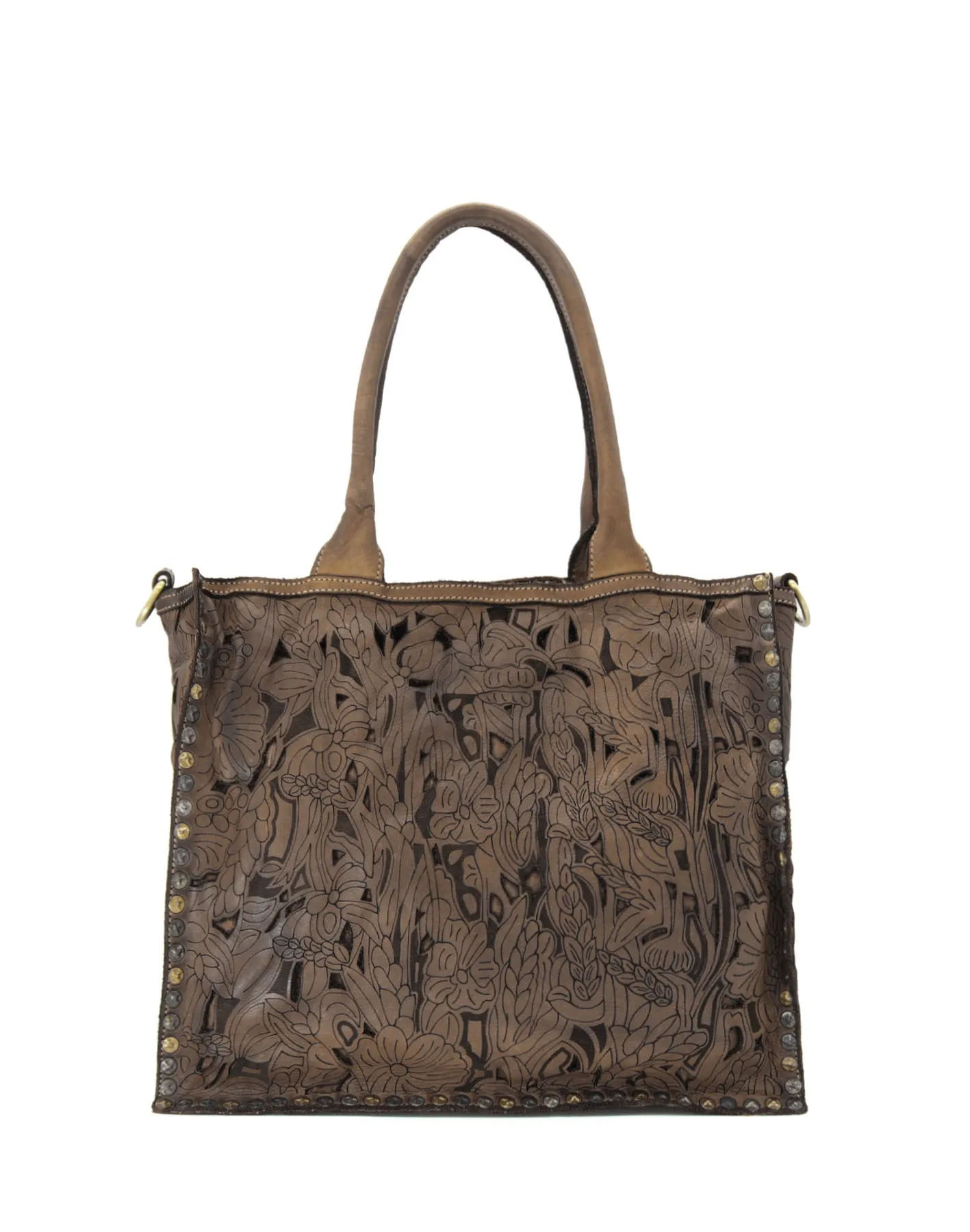 Laser-cut floral leather tote bag wholesale