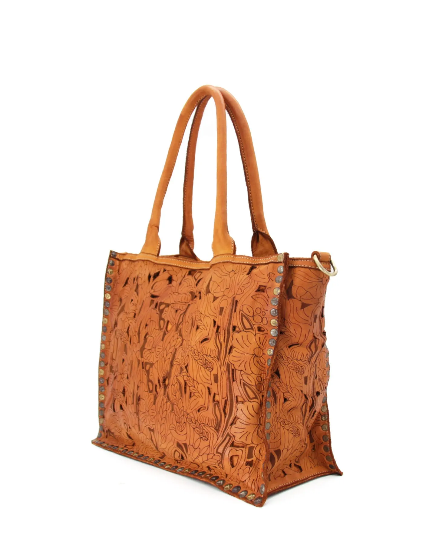 Laser-cut floral leather tote bag wholesale