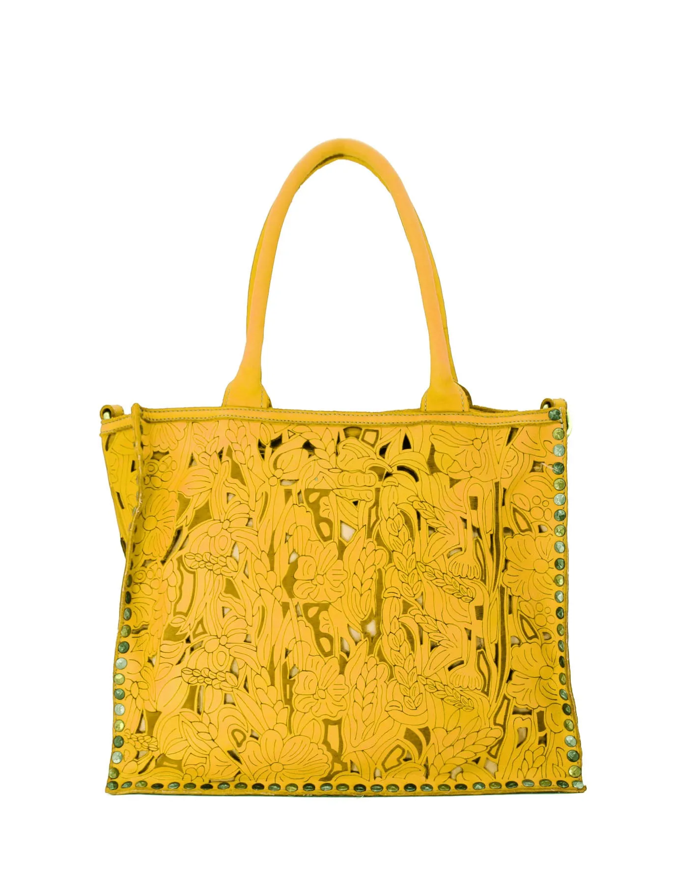 Laser-cut floral leather tote bag wholesale