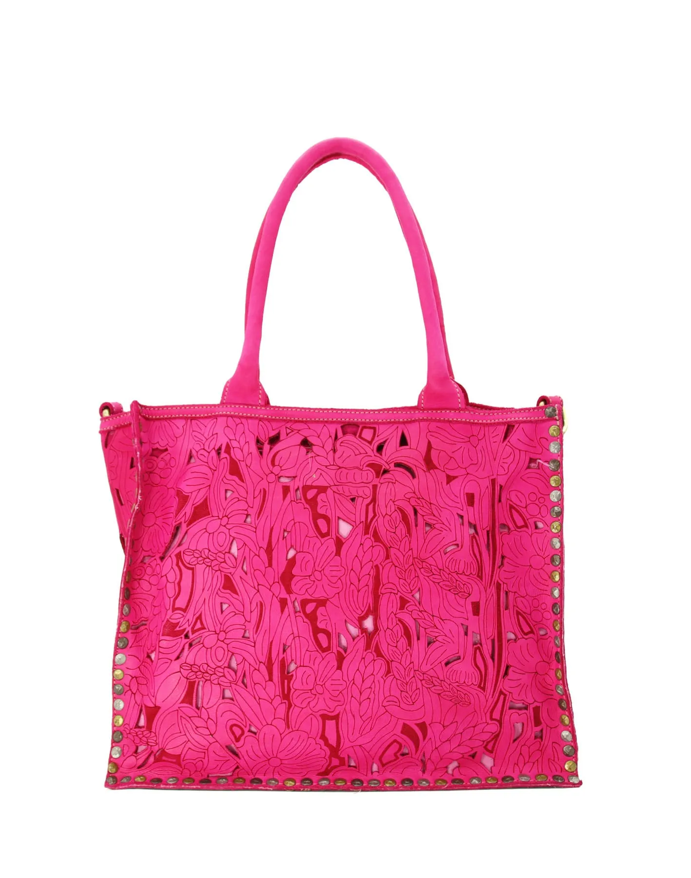 Laser-cut floral leather tote bag wholesale
