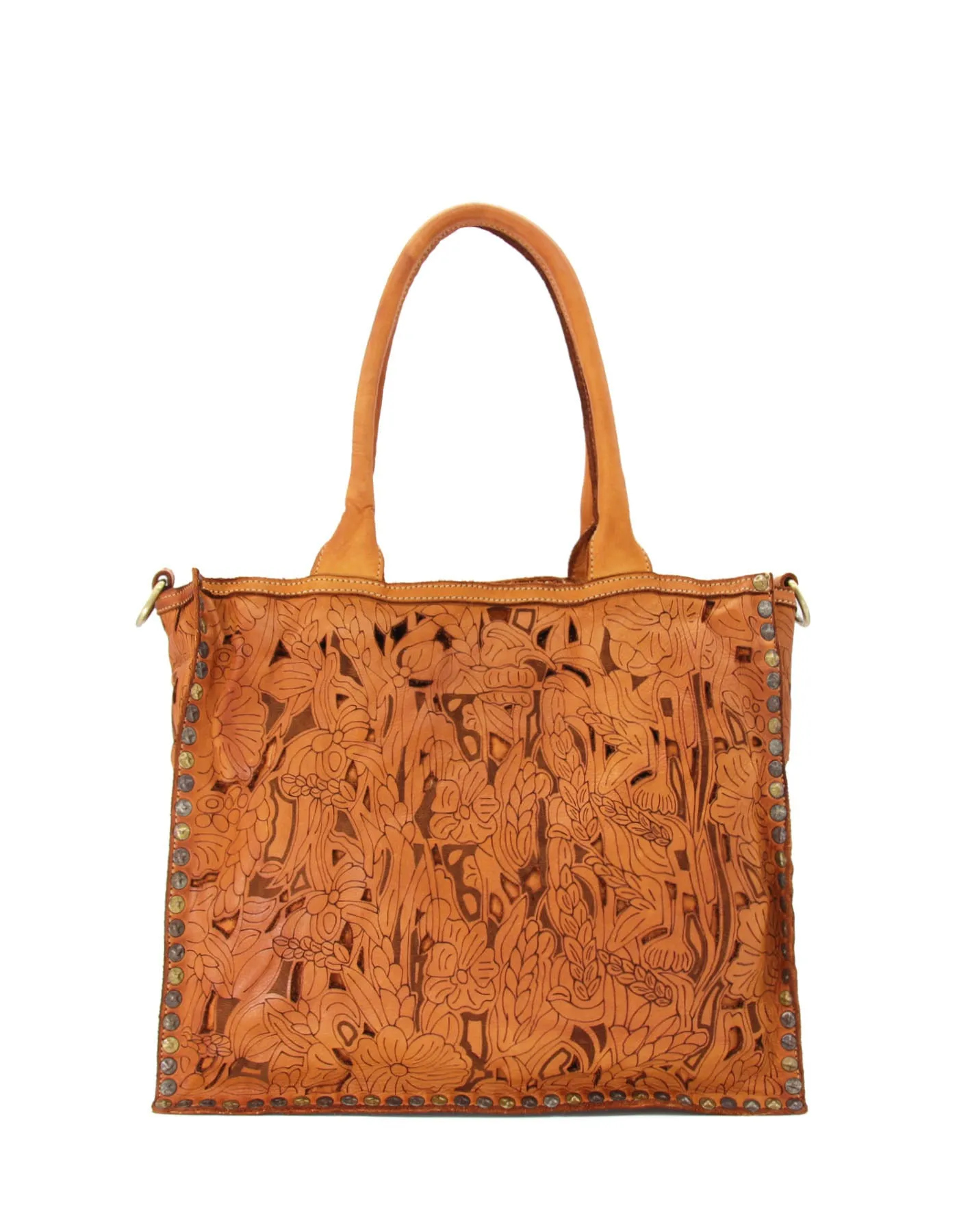 Laser-cut floral leather tote bag wholesale