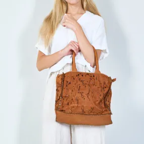 Laser-cut floral leather tote bag wholesale