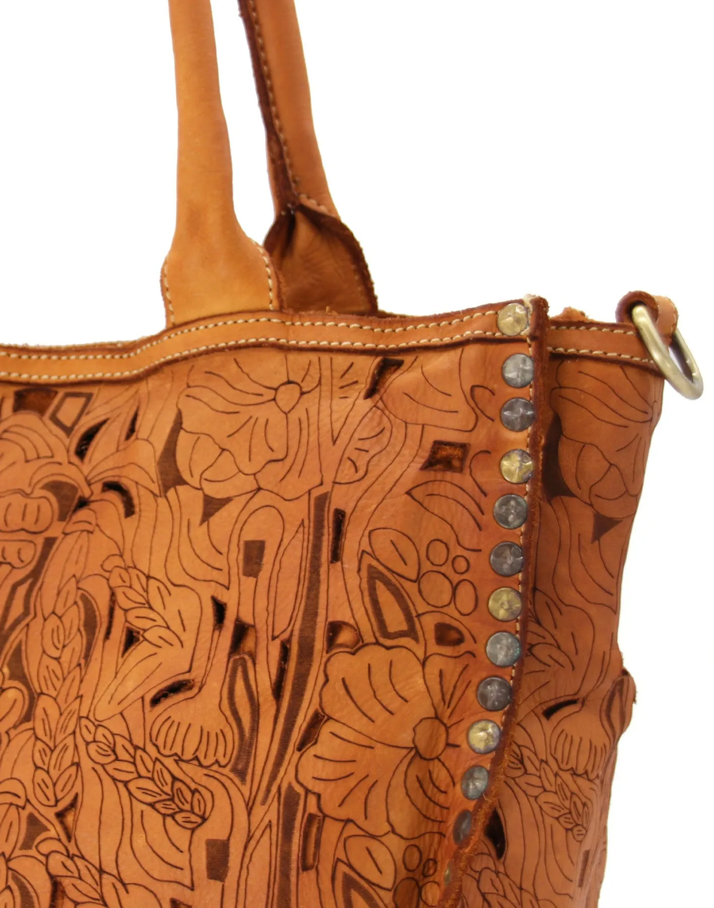 Laser-cut floral leather tote bag wholesale