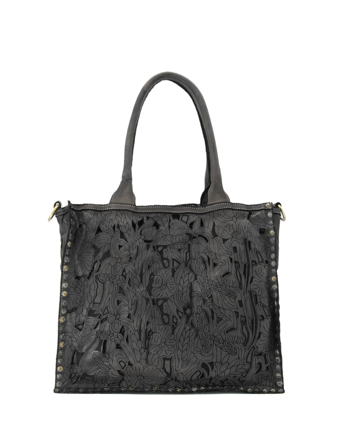 Laser-cut floral leather tote bag wholesale