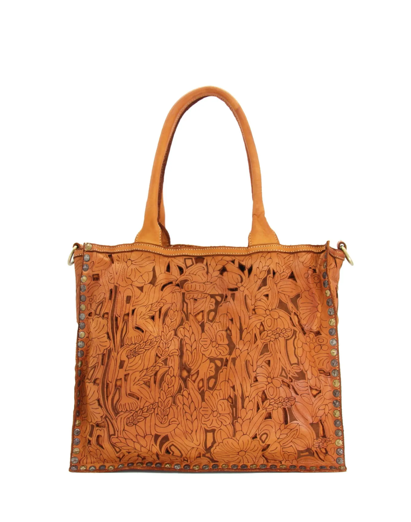 Laser-cut floral leather tote bag wholesale