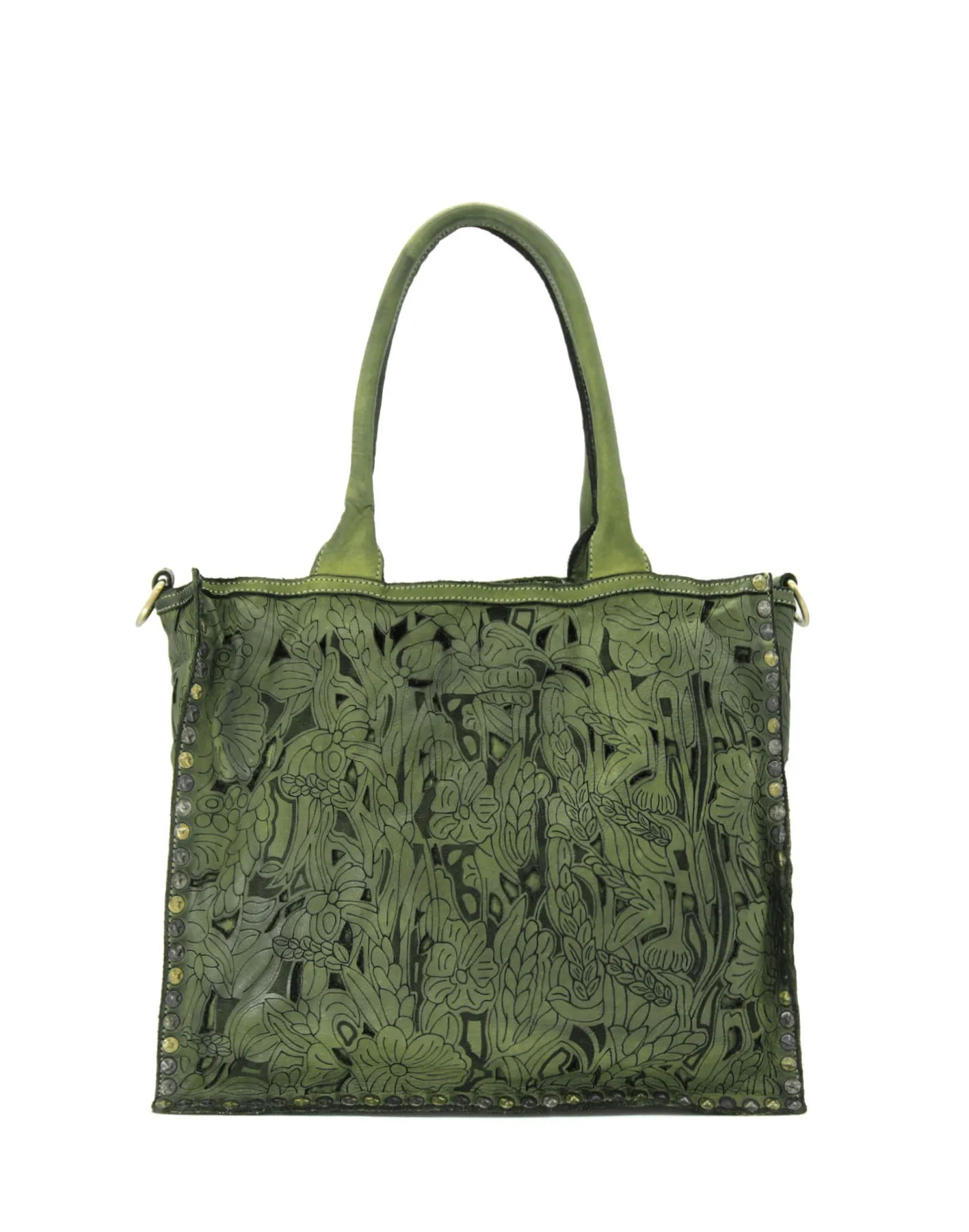 Laser-cut floral leather tote bag wholesale