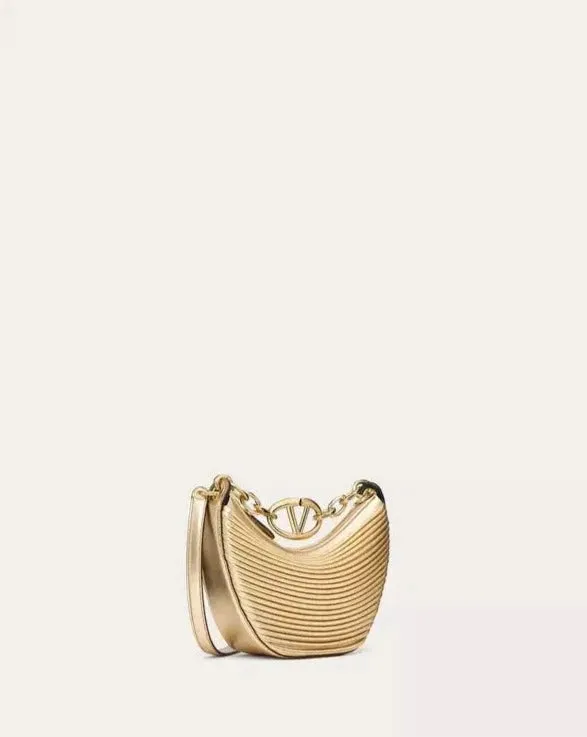 Mini Vlogo Moon Hobo Bag In Metallic-Effect Nappa Leather With Chain