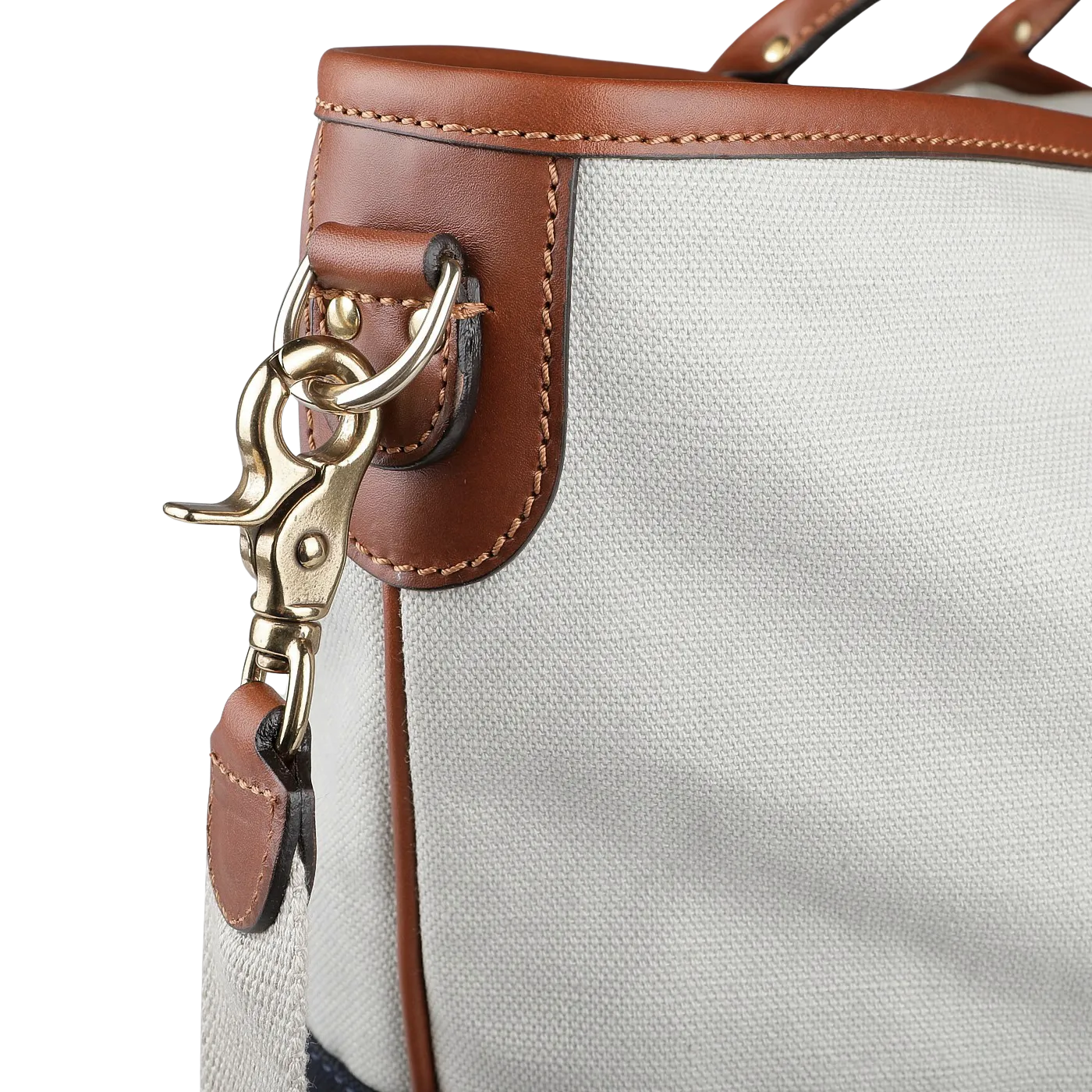 Navy Grey Cotton Canvas Leather Travel Tote