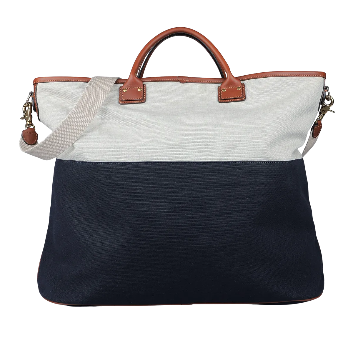 Navy Grey Cotton Canvas Leather Travel Tote