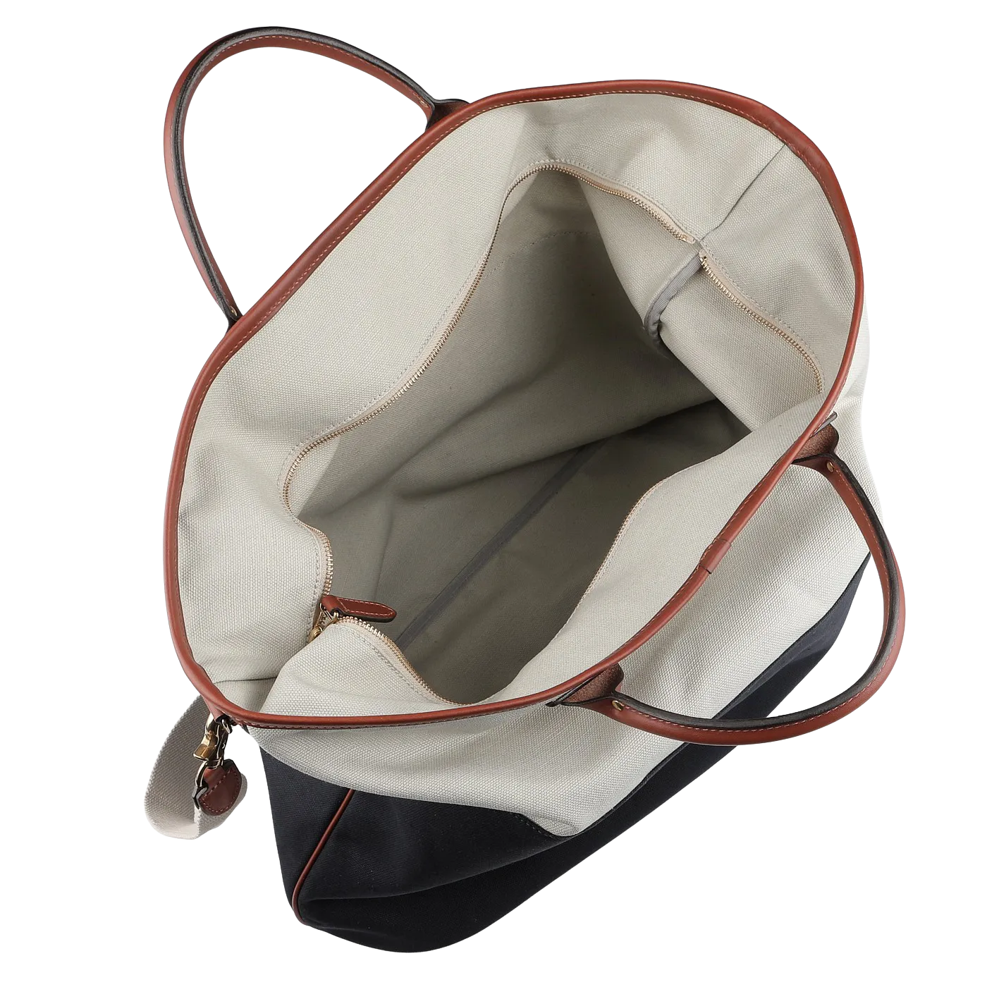 Navy Grey Cotton Canvas Leather Travel Tote