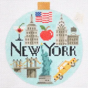 New York Travel Round Needlepoint Canvas