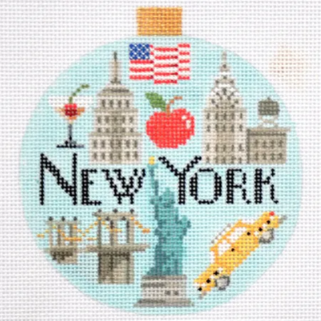 New York Travel Round Needlepoint Canvas