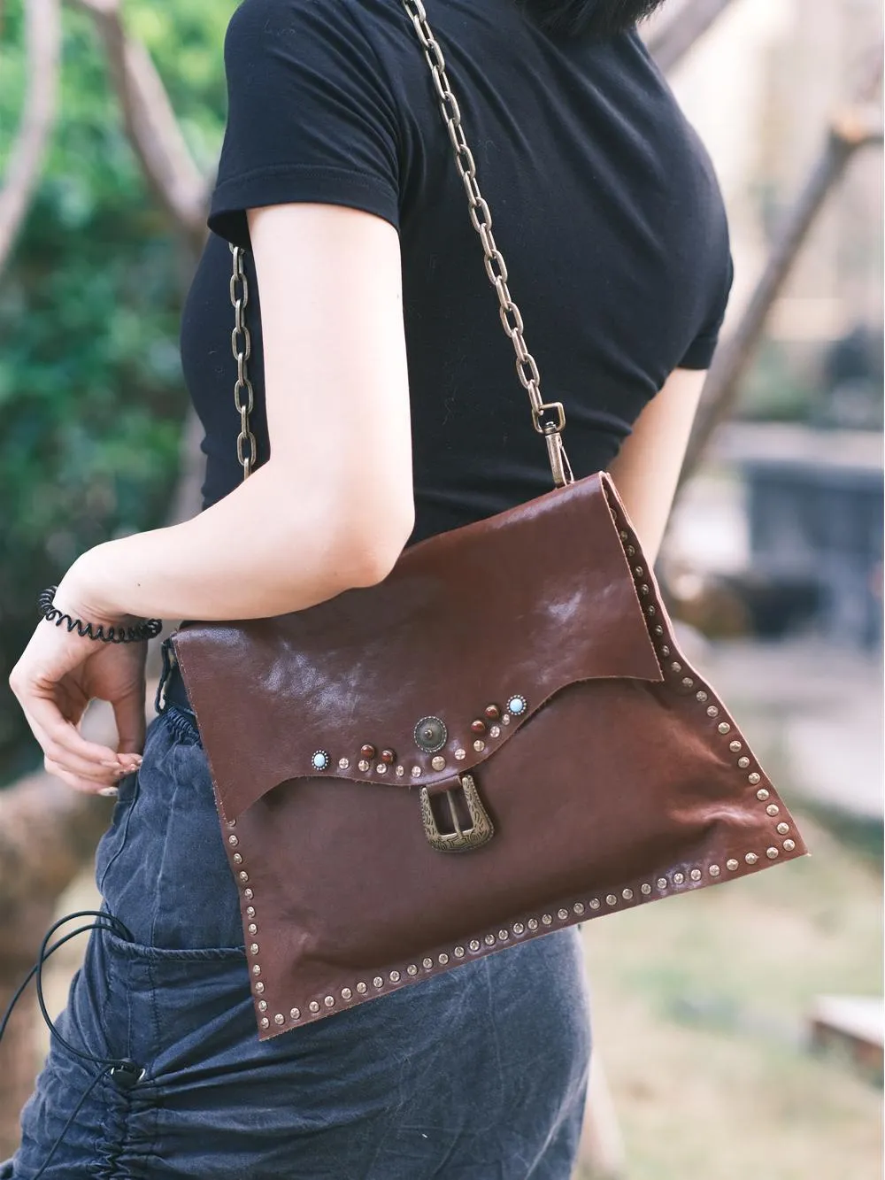 Rivet Western Studded Satchel Purse Leather Satchel Crossbody Bag Womens