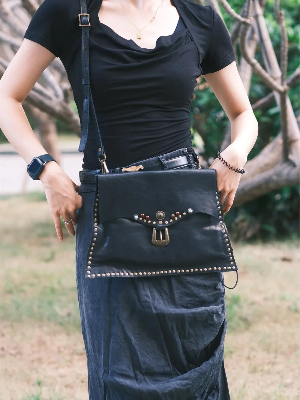 Rivet Western Studded Satchel Purse Leather Satchel Crossbody Bag Womens