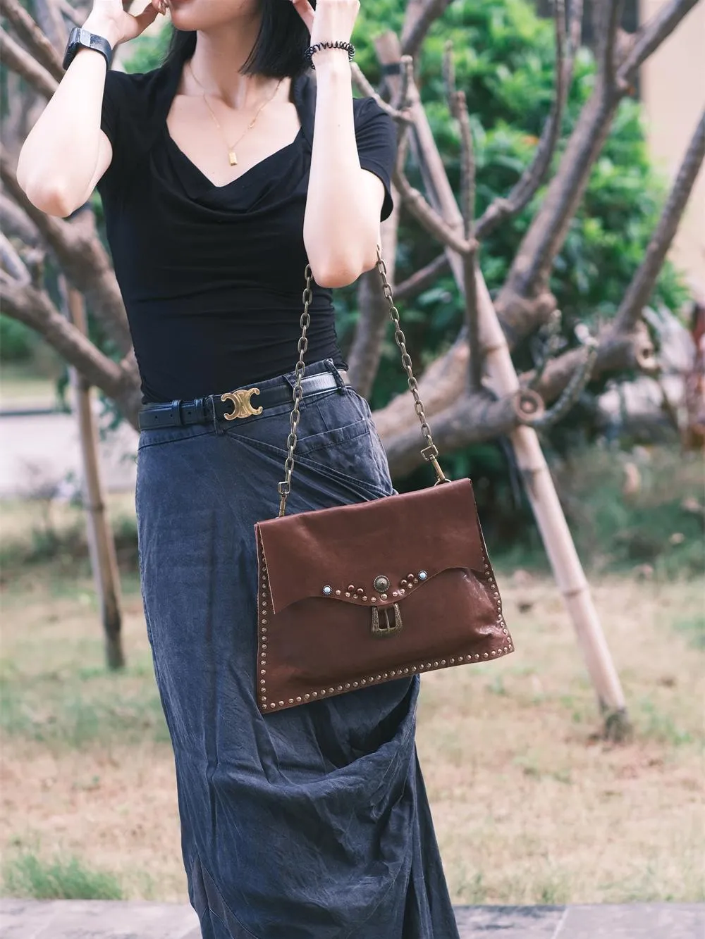 Rivet Western Studded Satchel Purse Leather Satchel Crossbody Bag Womens