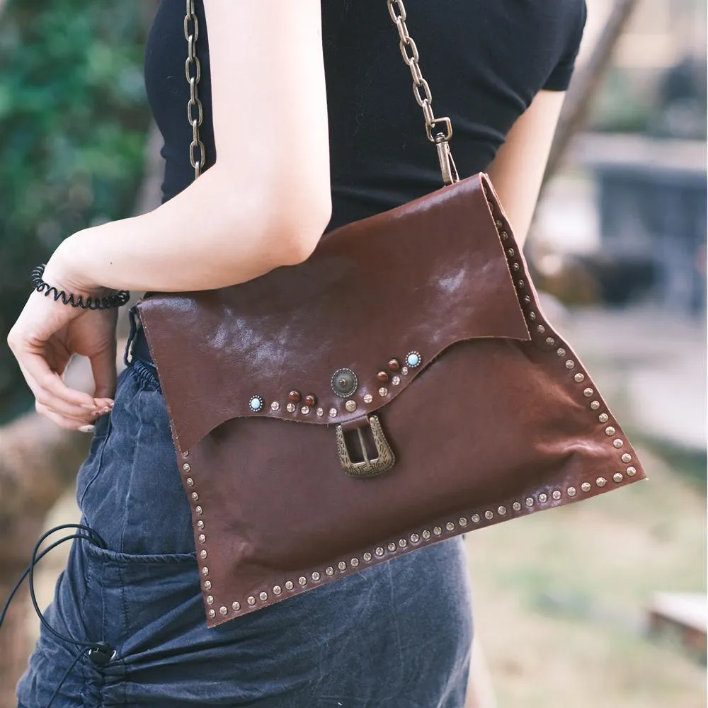 Rivet Western Studded Satchel Purse Leather Satchel Crossbody Bag Womens