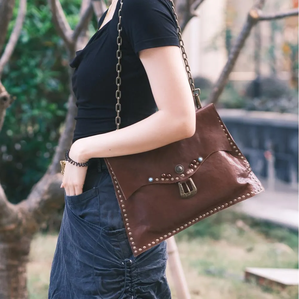 Rivet Western Studded Satchel Purse Leather Satchel Crossbody Bag Womens