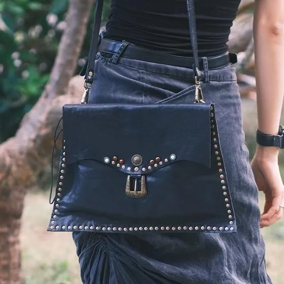 Rivet Western Studded Satchel Purse Leather Satchel Crossbody Bag Womens