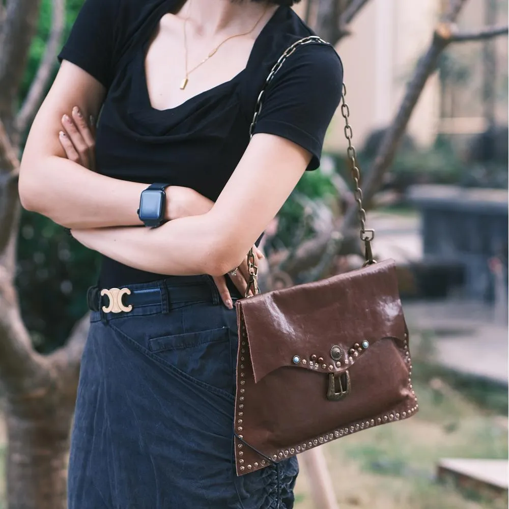 Rivet Western Studded Satchel Purse Leather Satchel Crossbody Bag Womens
