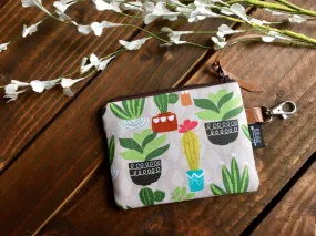 SALE - Cactus and Succulents with Vegan Leather and Key Clip - Zippered Clutch /  Coin Pouch / Change Purse