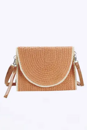 Solid Color Straw Convertible Swing Clutch Bag