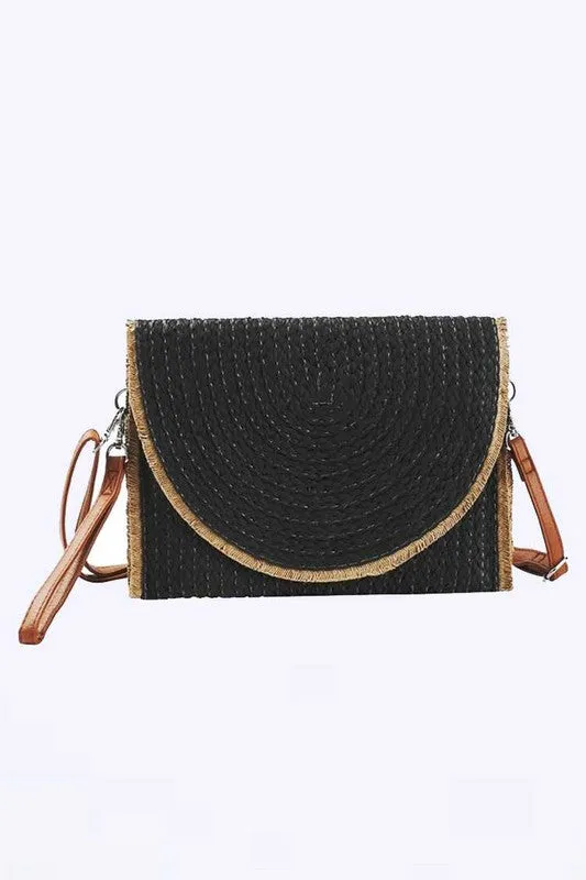 Solid Color Straw Convertible Swing Clutch Bag