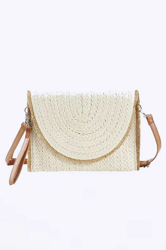 Solid Color Straw Convertible Swing Clutch Bag