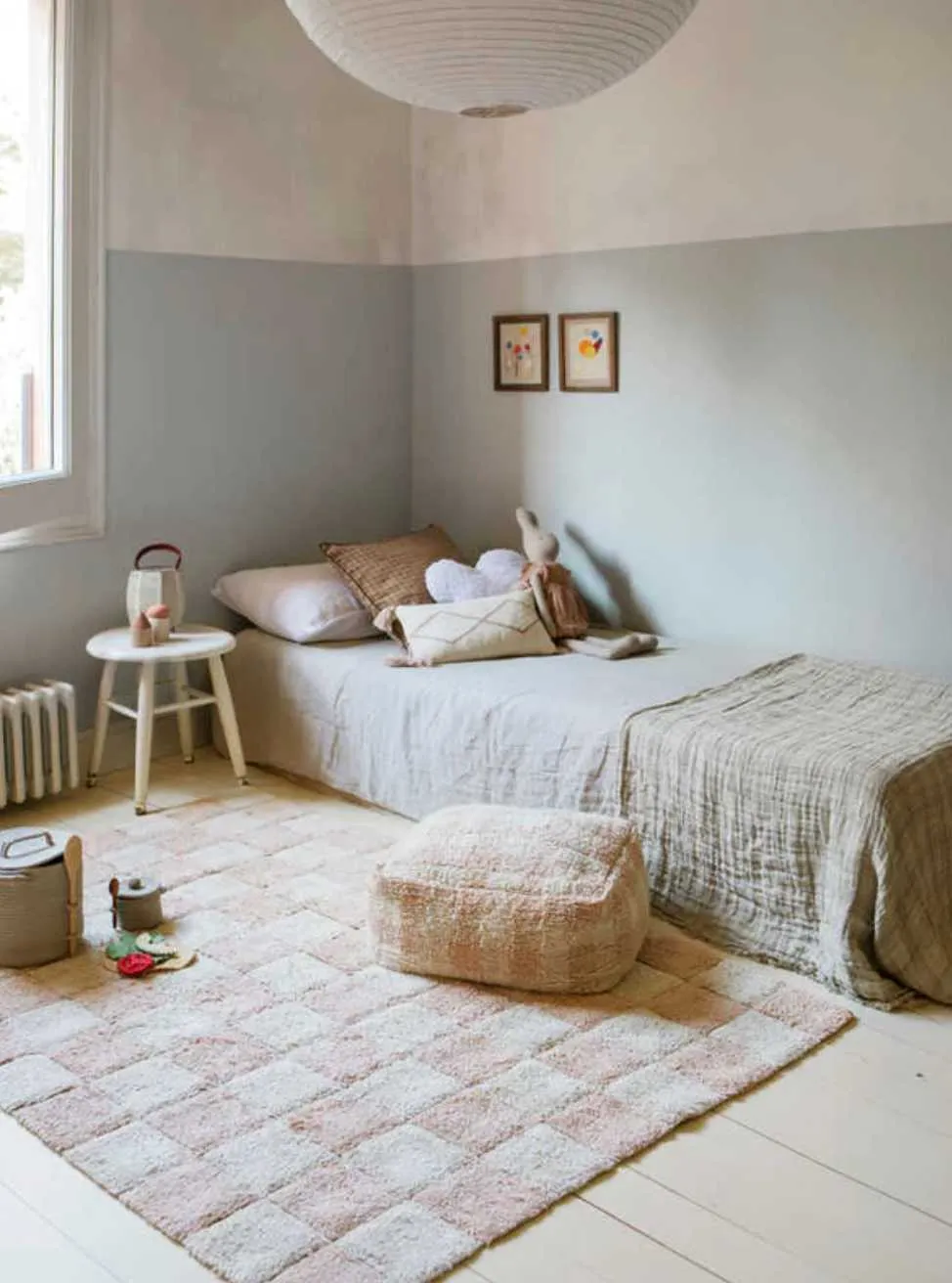 Washable cotton rug "Tiles Rose"