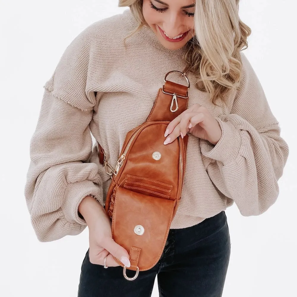 Waverly Woven Sling Bag in Brown