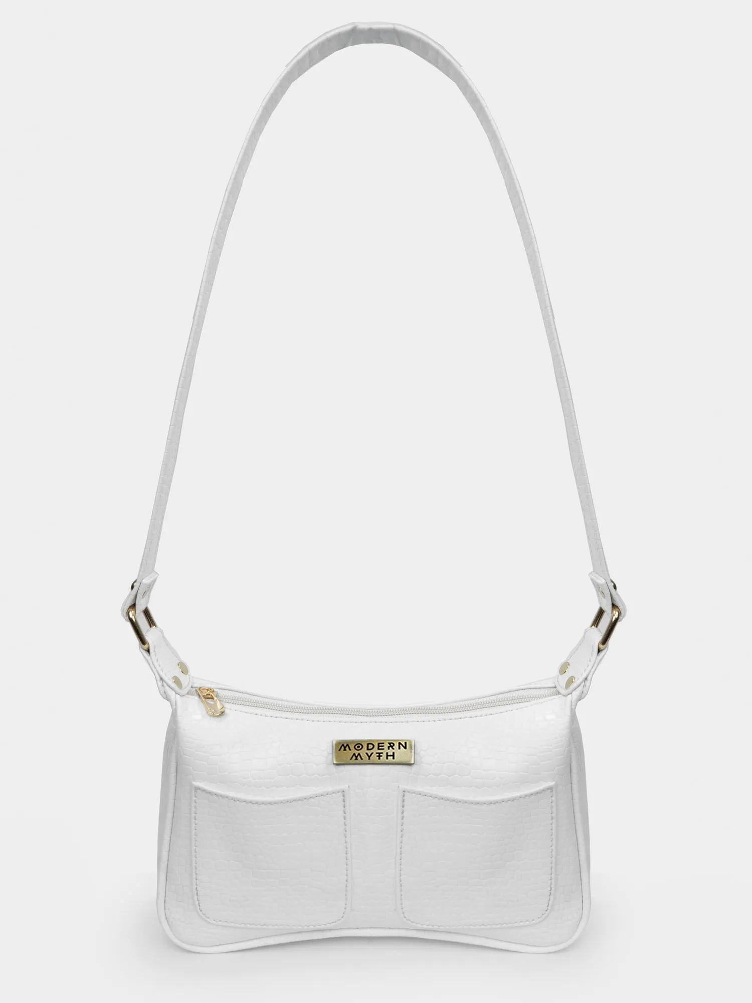 White Retro Shoulder Baguette With Twin Pockets | Modern Myth